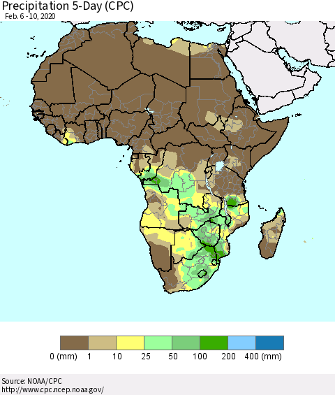 Africa Precipitation 5-Day (CPC) Thematic Map For 2/6/2020 - 2/10/2020