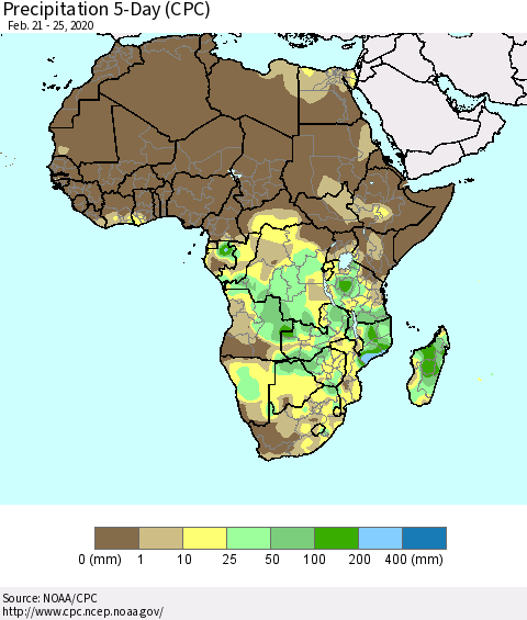 Africa Precipitation 5-Day (CPC) Thematic Map For 2/21/2020 - 2/25/2020
