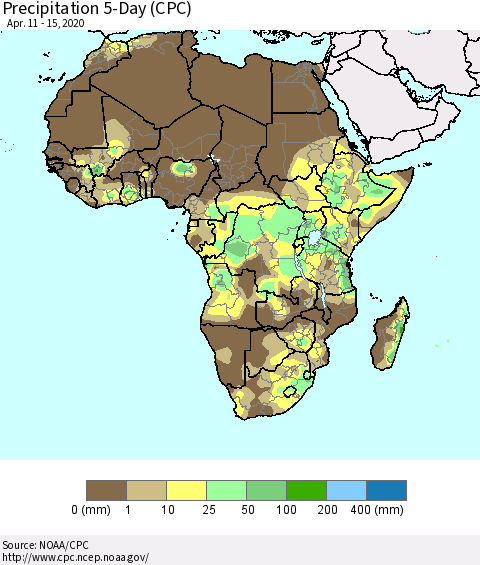 Africa Precipitation 5-Day (CPC) Thematic Map For 4/11/2020 - 4/15/2020