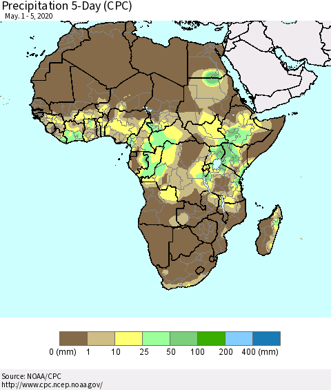 Africa Precipitation 5-Day (CPC) Thematic Map For 5/1/2020 - 5/5/2020