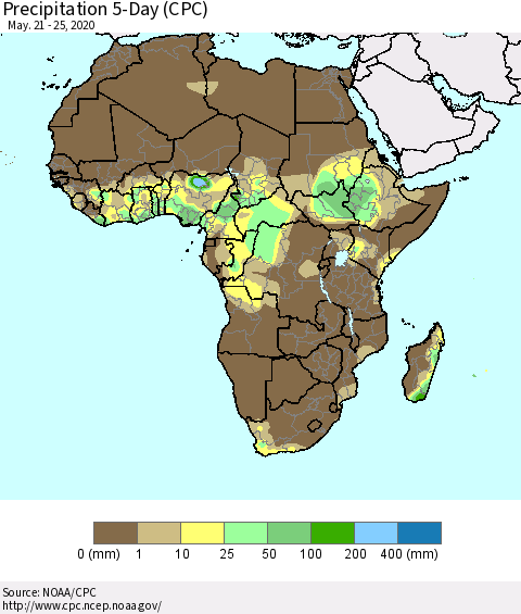 Africa Precipitation 5-Day (CPC) Thematic Map For 5/21/2020 - 5/25/2020