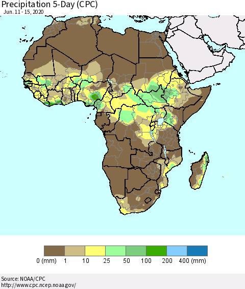 Africa Precipitation 5-Day (CPC) Thematic Map For 6/11/2020 - 6/15/2020