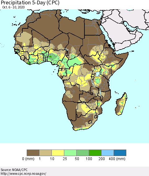 Africa Precipitation 5-Day (CPC) Thematic Map For 10/6/2020 - 10/10/2020