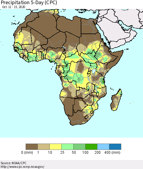 Africa Precipitation 5-Day (CPC) Thematic Map For 10/11/2020 - 10/15/2020