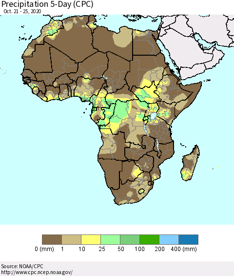 Africa Precipitation 5-Day (CPC) Thematic Map For 10/21/2020 - 10/25/2020