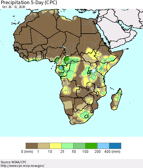 Africa Precipitation 5-Day (CPC) Thematic Map For 10/26/2020 - 10/31/2020