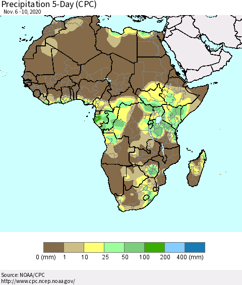 Africa Precipitation 5-Day (CPC) Thematic Map For 11/6/2020 - 11/10/2020