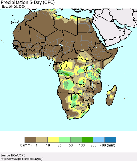 Africa Precipitation 5-Day (CPC) Thematic Map For 11/16/2020 - 11/20/2020