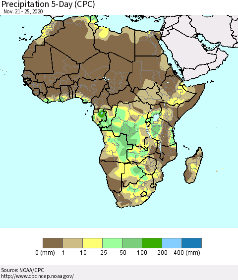 Africa Precipitation 5-Day (CPC) Thematic Map For 11/21/2020 - 11/25/2020