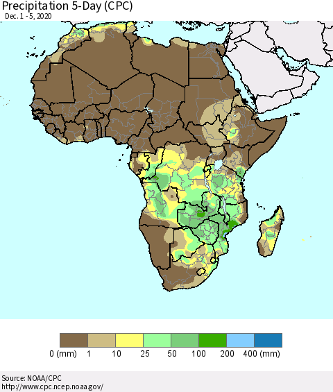 Africa Precipitation 5-Day (CPC) Thematic Map For 12/1/2020 - 12/5/2020