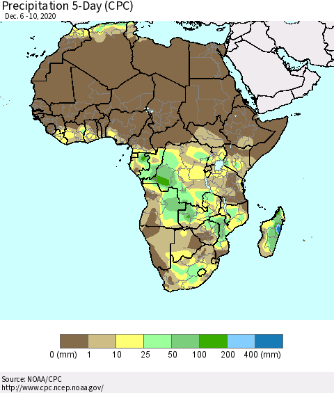 Africa Precipitation 5-Day (CPC) Thematic Map For 12/6/2020 - 12/10/2020