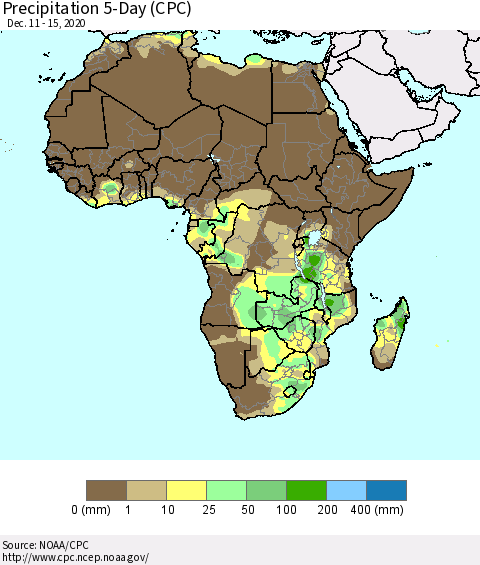 Africa Precipitation 5-Day (CPC) Thematic Map For 12/11/2020 - 12/15/2020