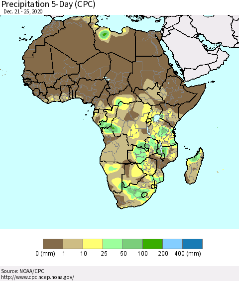 Africa Precipitation 5-Day (CPC) Thematic Map For 12/21/2020 - 12/25/2020