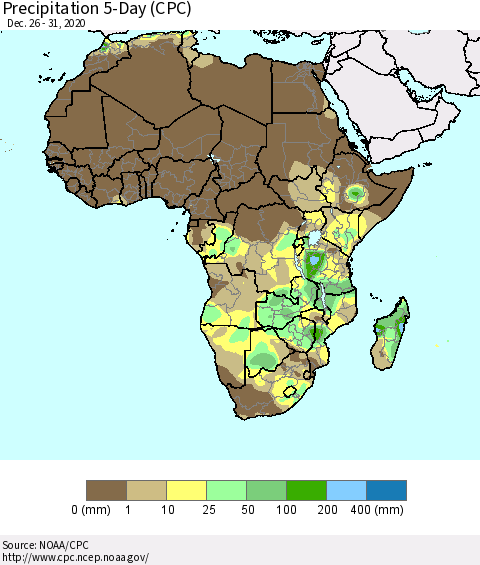 Africa Precipitation 5-Day (CPC) Thematic Map For 12/26/2020 - 12/31/2020