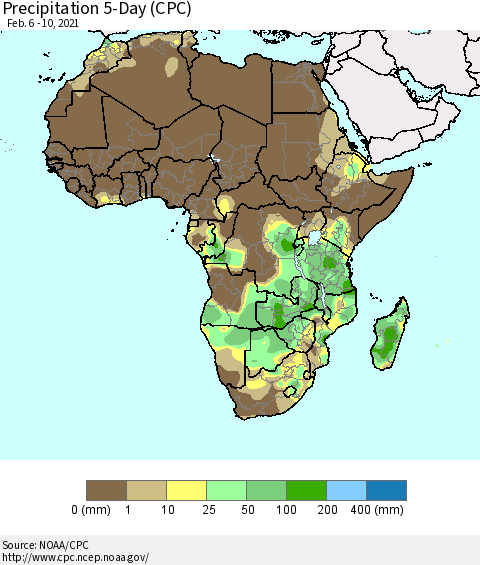 Africa Precipitation 5-Day (CPC) Thematic Map For 2/6/2021 - 2/10/2021