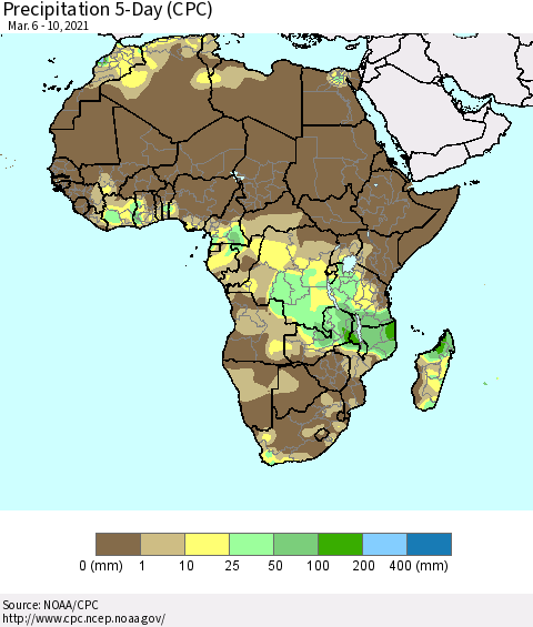 Africa Precipitation 5-Day (CPC) Thematic Map For 3/6/2021 - 3/10/2021