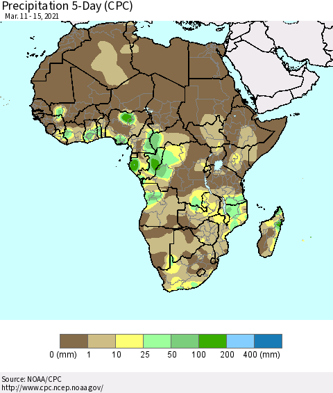 Africa Precipitation 5-Day (CPC) Thematic Map For 3/11/2021 - 3/15/2021