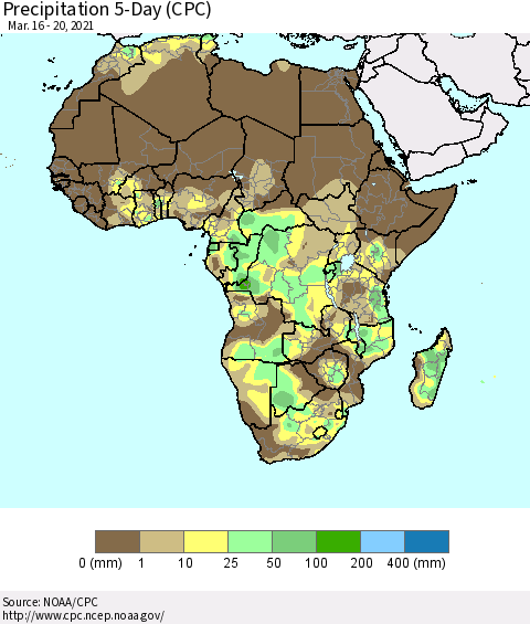 Africa Precipitation 5-Day (CPC) Thematic Map For 3/16/2021 - 3/20/2021