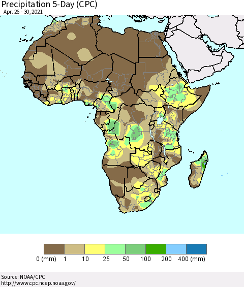 Africa Precipitation 5-Day (CPC) Thematic Map For 4/26/2021 - 4/30/2021