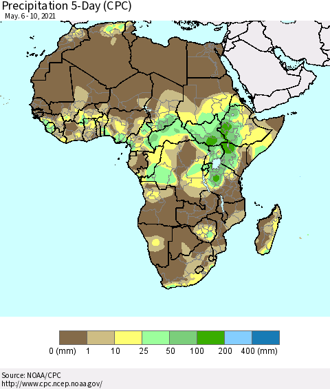 Africa Precipitation 5-Day (CPC) Thematic Map For 5/6/2021 - 5/10/2021
