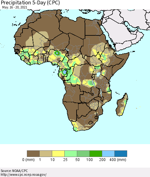 Africa Precipitation 5-Day (CPC) Thematic Map For 5/16/2021 - 5/20/2021