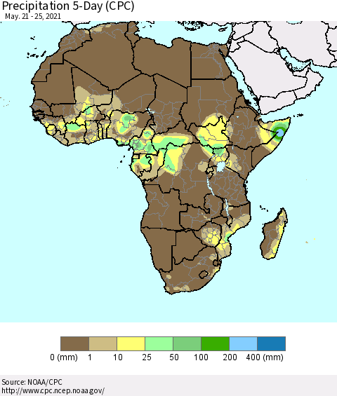 Africa Precipitation 5-Day (CPC) Thematic Map For 5/21/2021 - 5/25/2021