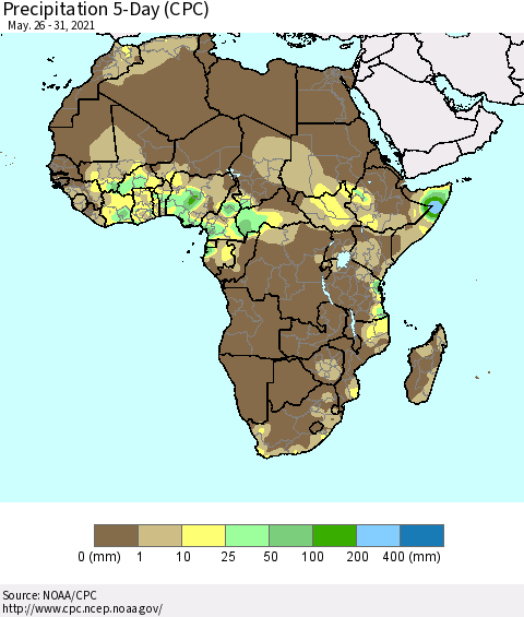 Africa Precipitation 5-Day (CPC) Thematic Map For 5/26/2021 - 5/31/2021