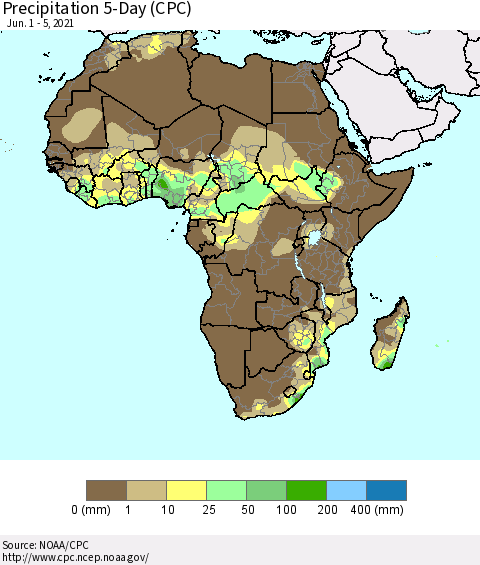 Africa Precipitation 5-Day (CPC) Thematic Map For 6/1/2021 - 6/5/2021