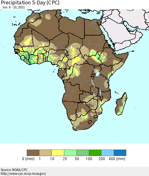 Africa Precipitation 5-Day (CPC) Thematic Map For 6/6/2021 - 6/10/2021