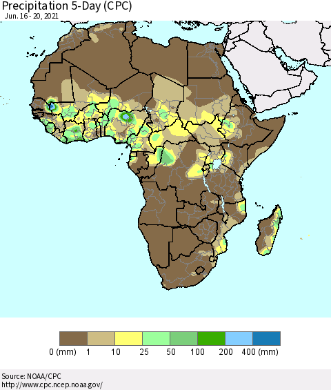 Africa Precipitation 5-Day (CPC) Thematic Map For 6/16/2021 - 6/20/2021