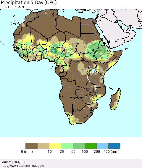 Africa Precipitation 5-Day (CPC) Thematic Map For 7/11/2021 - 7/15/2021
