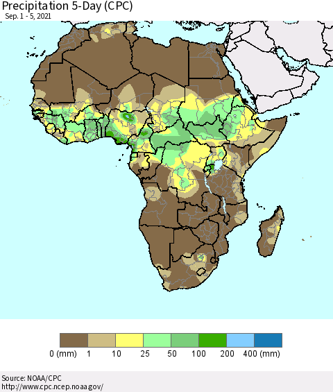 Africa Precipitation 5-Day (CPC) Thematic Map For 9/1/2021 - 9/5/2021