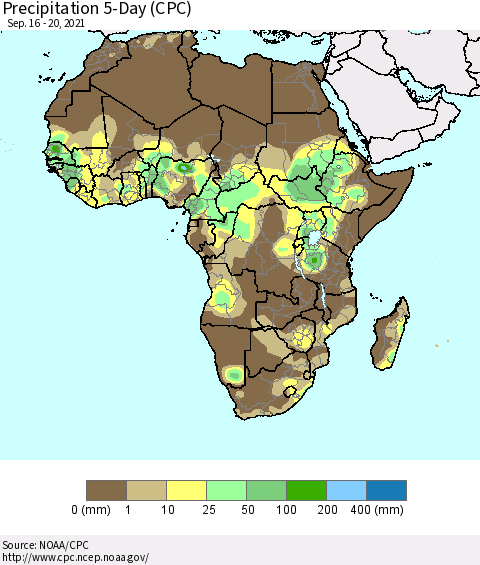 Africa Precipitation 5-Day (CPC) Thematic Map For 9/16/2021 - 9/20/2021
