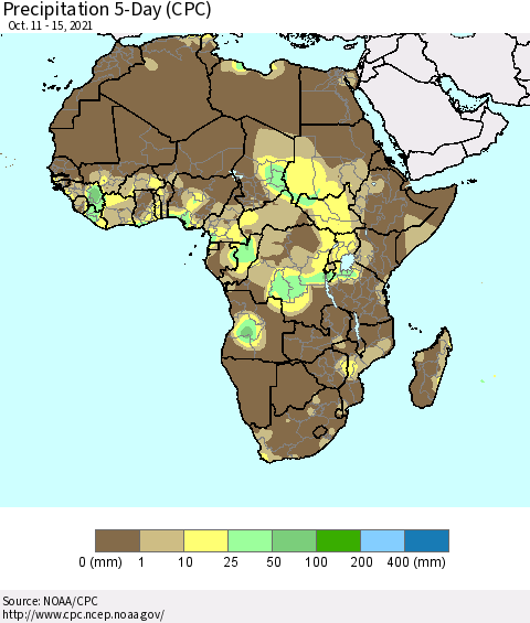 Africa Precipitation 5-Day (CPC) Thematic Map For 10/11/2021 - 10/15/2021