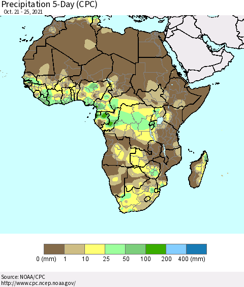 Africa Precipitation 5-Day (CPC) Thematic Map For 10/21/2021 - 10/25/2021