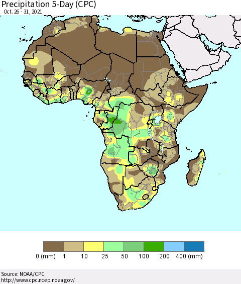 Africa Precipitation 5-Day (CPC) Thematic Map For 10/26/2021 - 10/31/2021
