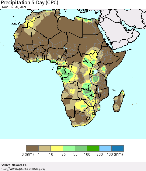 Africa Precipitation 5-Day (CPC) Thematic Map For 11/16/2021 - 11/20/2021