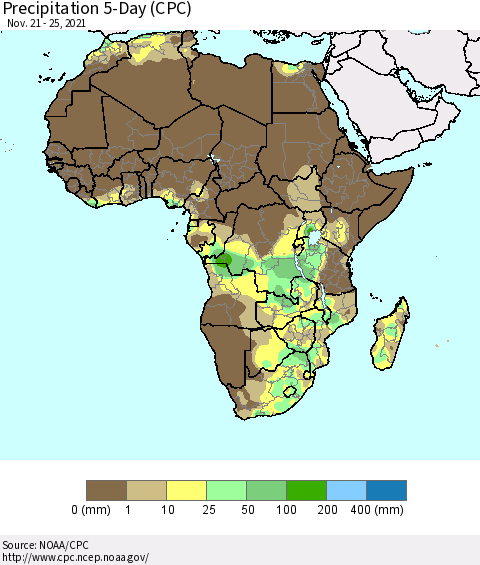 Africa Precipitation 5-Day (CPC) Thematic Map For 11/21/2021 - 11/25/2021