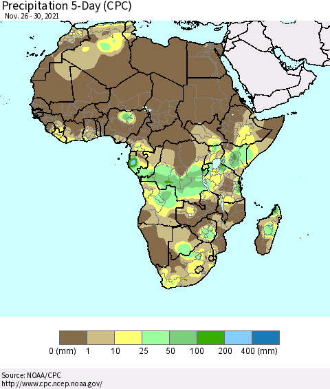 Africa Precipitation 5-Day (CPC) Thematic Map For 11/26/2021 - 11/30/2021