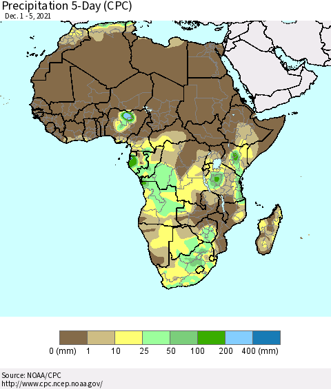 Africa Precipitation 5-Day (CPC) Thematic Map For 12/1/2021 - 12/5/2021