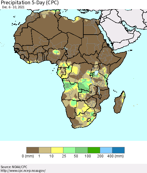 Africa Precipitation 5-Day (CPC) Thematic Map For 12/6/2021 - 12/10/2021