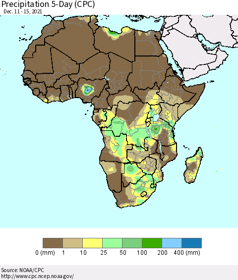 Africa Precipitation 5-Day (CPC) Thematic Map For 12/11/2021 - 12/15/2021