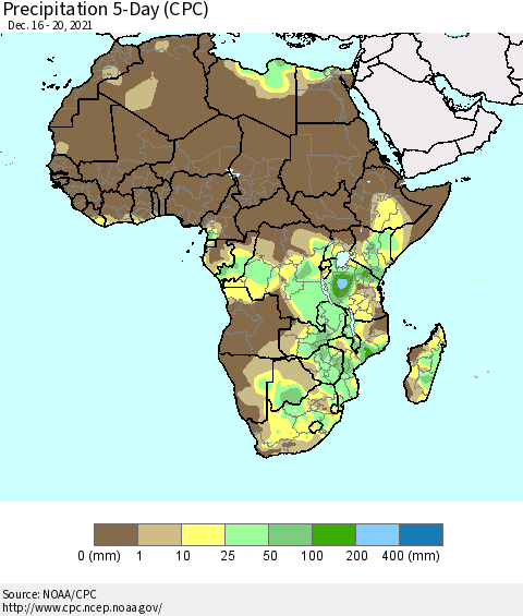 Africa Precipitation 5-Day (CPC) Thematic Map For 12/16/2021 - 12/20/2021