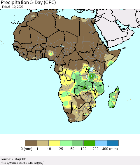 Africa Precipitation 5-Day (CPC) Thematic Map For 2/6/2022 - 2/10/2022