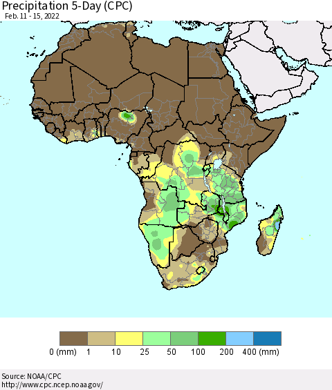 Africa Precipitation 5-Day (CPC) Thematic Map For 2/11/2022 - 2/15/2022