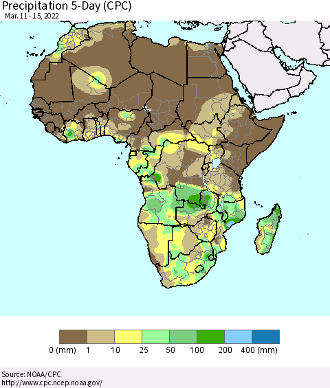 Africa Precipitation 5-Day (CPC) Thematic Map For 3/11/2022 - 3/15/2022