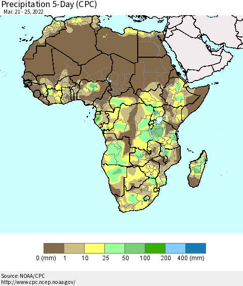 Africa Precipitation 5-Day (CPC) Thematic Map For 3/21/2022 - 3/25/2022