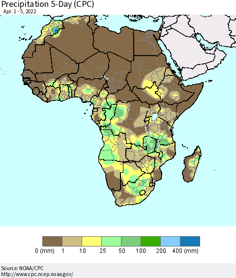 Africa Precipitation 5-Day (CPC) Thematic Map For 4/1/2022 - 4/5/2022