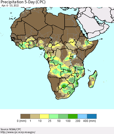 Africa Precipitation 5-Day (CPC) Thematic Map For 4/6/2022 - 4/10/2022