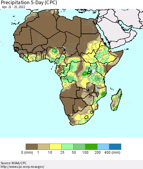 Africa Precipitation 5-Day (CPC) Thematic Map For 4/21/2022 - 4/25/2022
